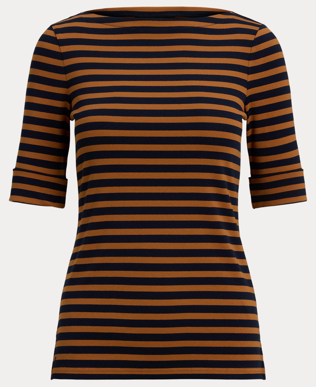 Ralph Lauren Petite Striped Stretch Cotton Boatneck Tee In Brown