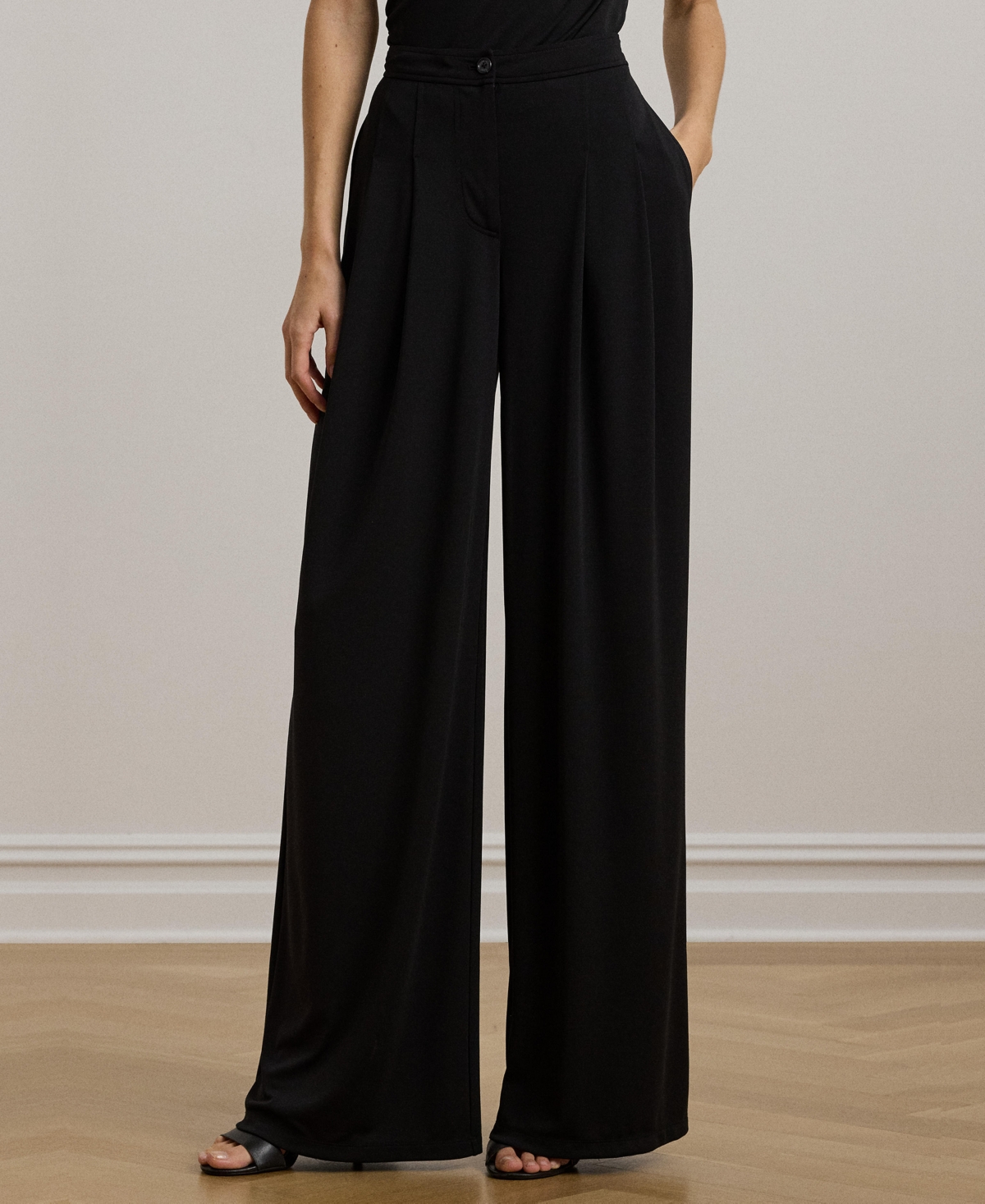 Ralph Lauren Women's Pleated Stretch Jersey Wide-leg Pants In Brown