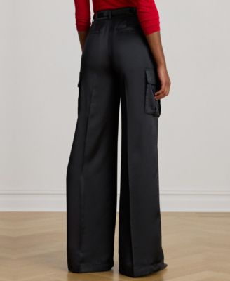 Women's Satin Charmeuse Wide-Leg Cargo Pants