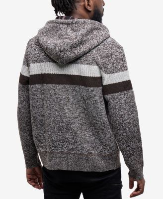 Men's Hooded Fleece Lined Full Zip Sweater With Stripes
