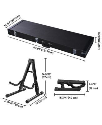 Electric Bass Guitar Hard Case Wooden Hard Shell & Folding Guitar Floor Stand