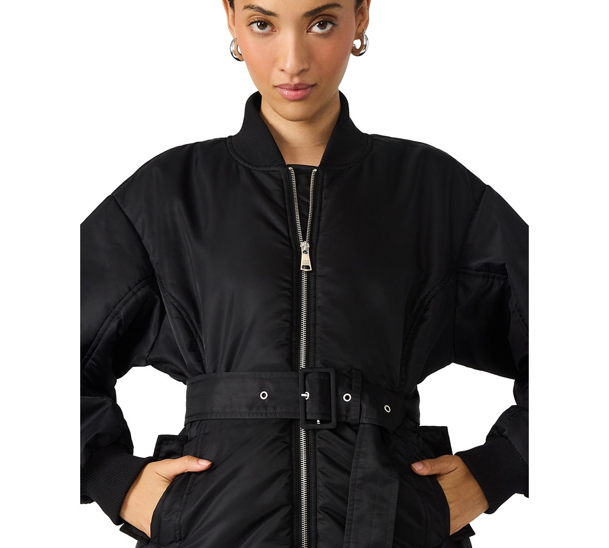 Steve Madden Eryn Belted Nylon Jacket In Black