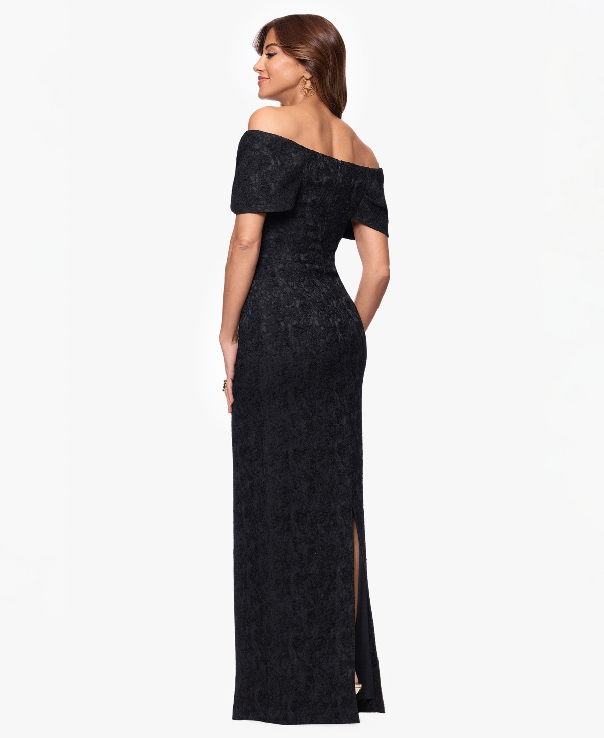 Betsy & Adam Women's Long Off-the-Shoulder Dress
