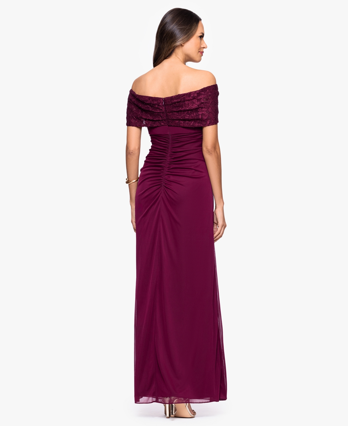 B & A By Betsy And Adam Betsy And Adam Women's Long Off-the-shoulder Dress In Purple