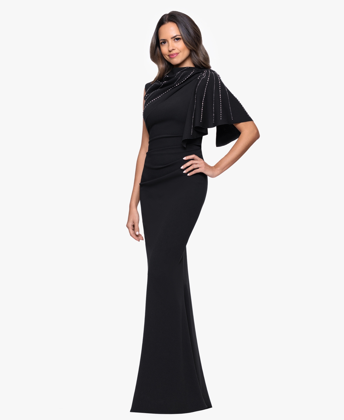 Betsy & Adam Women's Long Scuba Crepe Studded Dress In Black