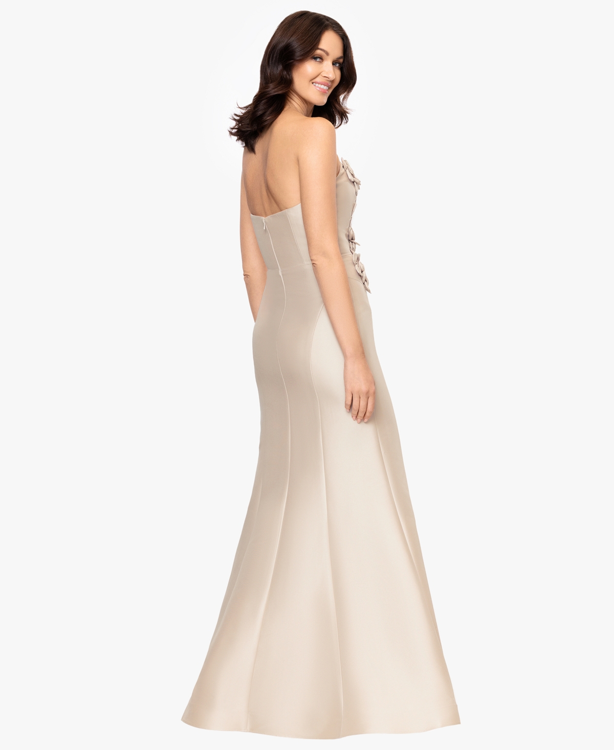 Betsy & Adam Women's Long Stretch Strapless Floral Gown