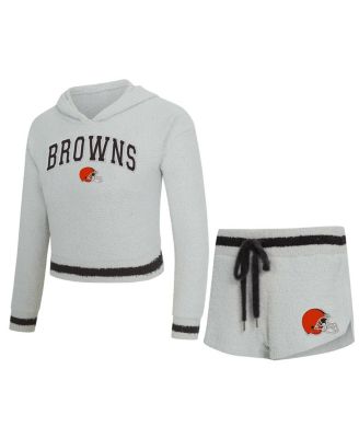 Concepts Sport - Women's Gray Cleveland Browns Whitley Long Sleeve Hoodie Top Shorts Set