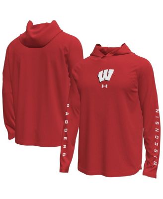 Under Armour - Men's Red Wisconsin Badgers Tech Stretch Long-Sleeve Hooded T-Shirt