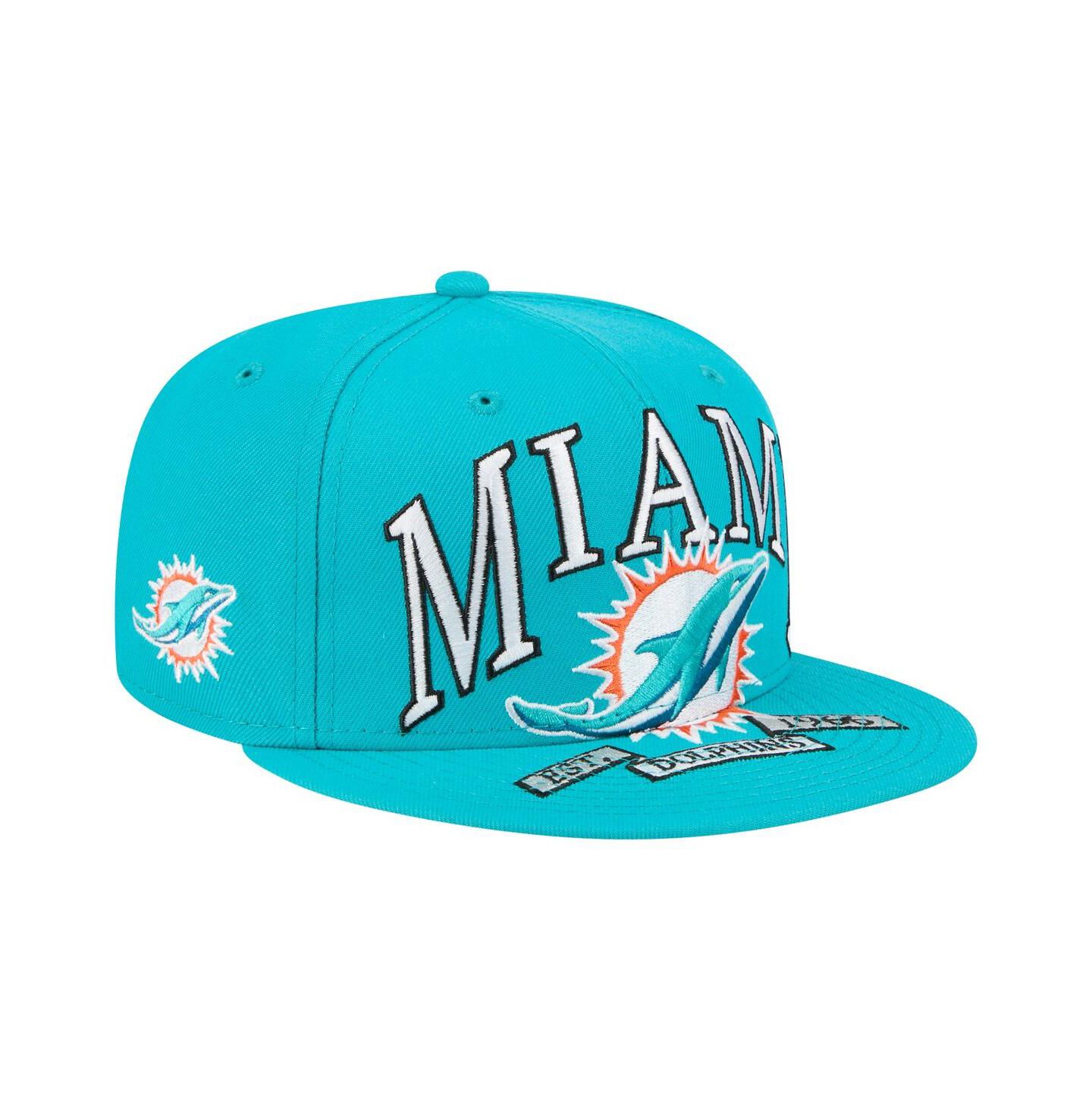 Мужская кепка New Era Aqua Miami Dolphins Oversized 59FIFTY Fitted Hat — фото 1