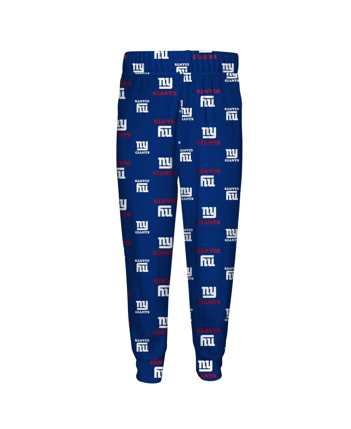 Outerstuff Toddler Royal New York Giants All-over-print Long Sleeve T-shirt And Pants Sleep Set In Blue