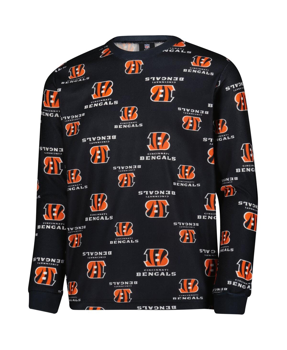 Outerstuff Big Boys And Girls Black Cincinnati Bengals All-over-print Long Sleeve T-shirt And Pants Sleep Set In Black