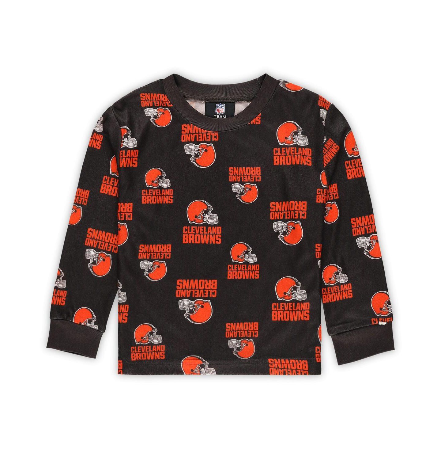 Детские пижамы Outerstuff Toddler 2-Piece Brown Cleveland Browns All-Over-Print Long Sleeve T-Shirt and Pants Sleep Set — фото 3