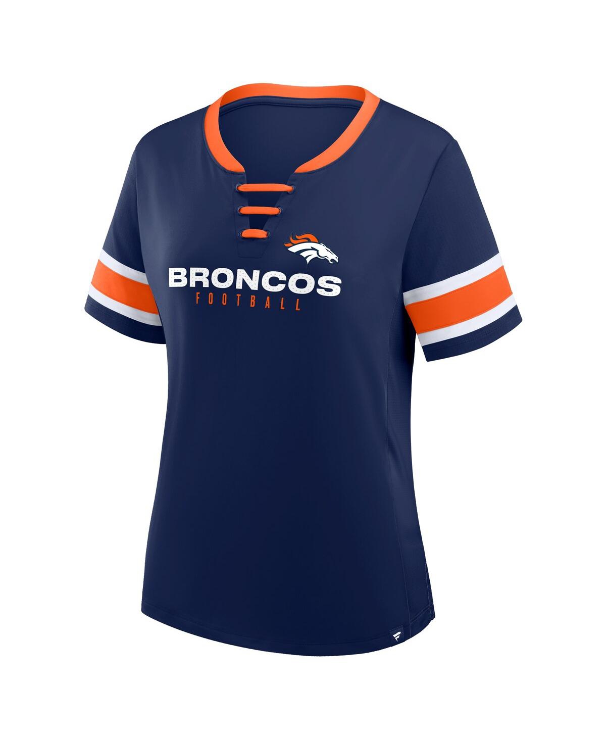 Fanatics Women's Navy Denver Broncos Plus Size Red Zone Athena Lace-up V-notch Neck T-shirt In Blue