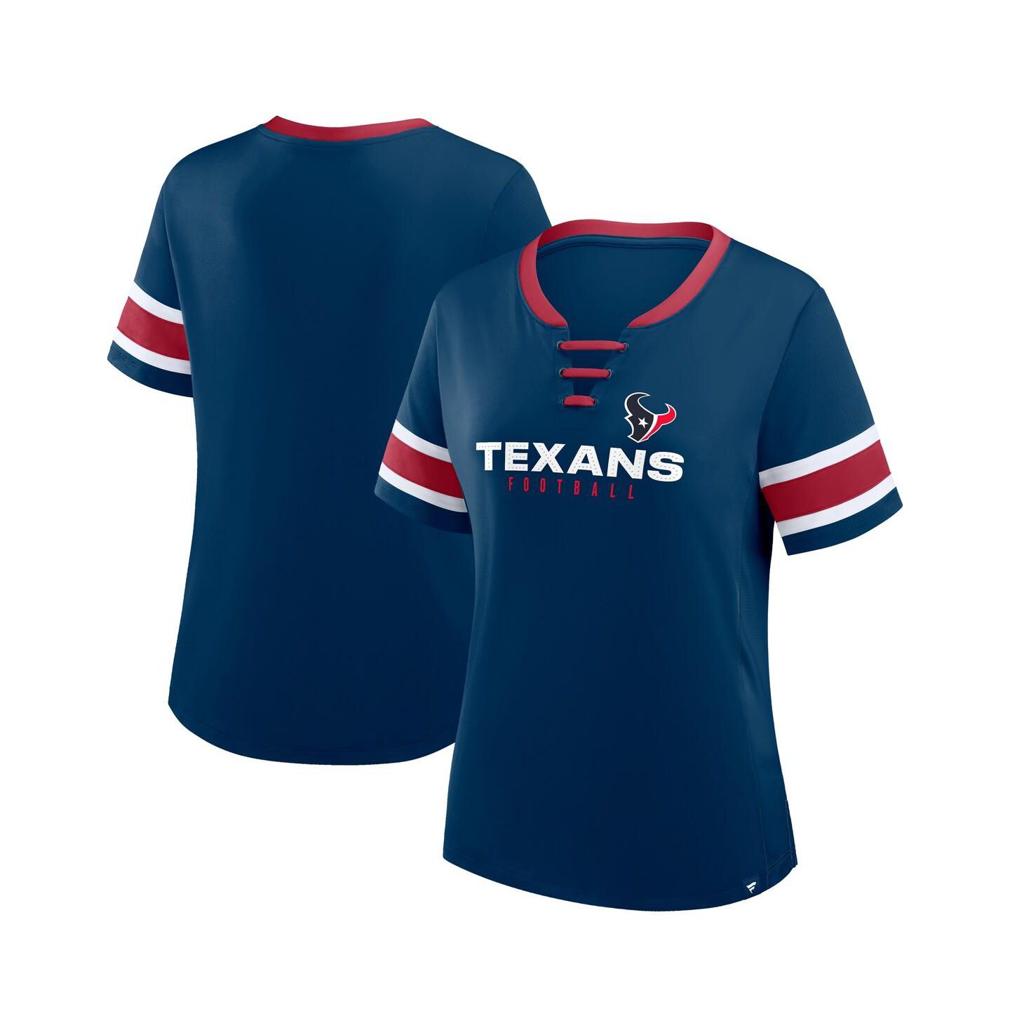 Женская футболка Fanatics Navy Houston Texans Plus Size Red Zone Athena Lace-Up V-Notch Neck — фото 1