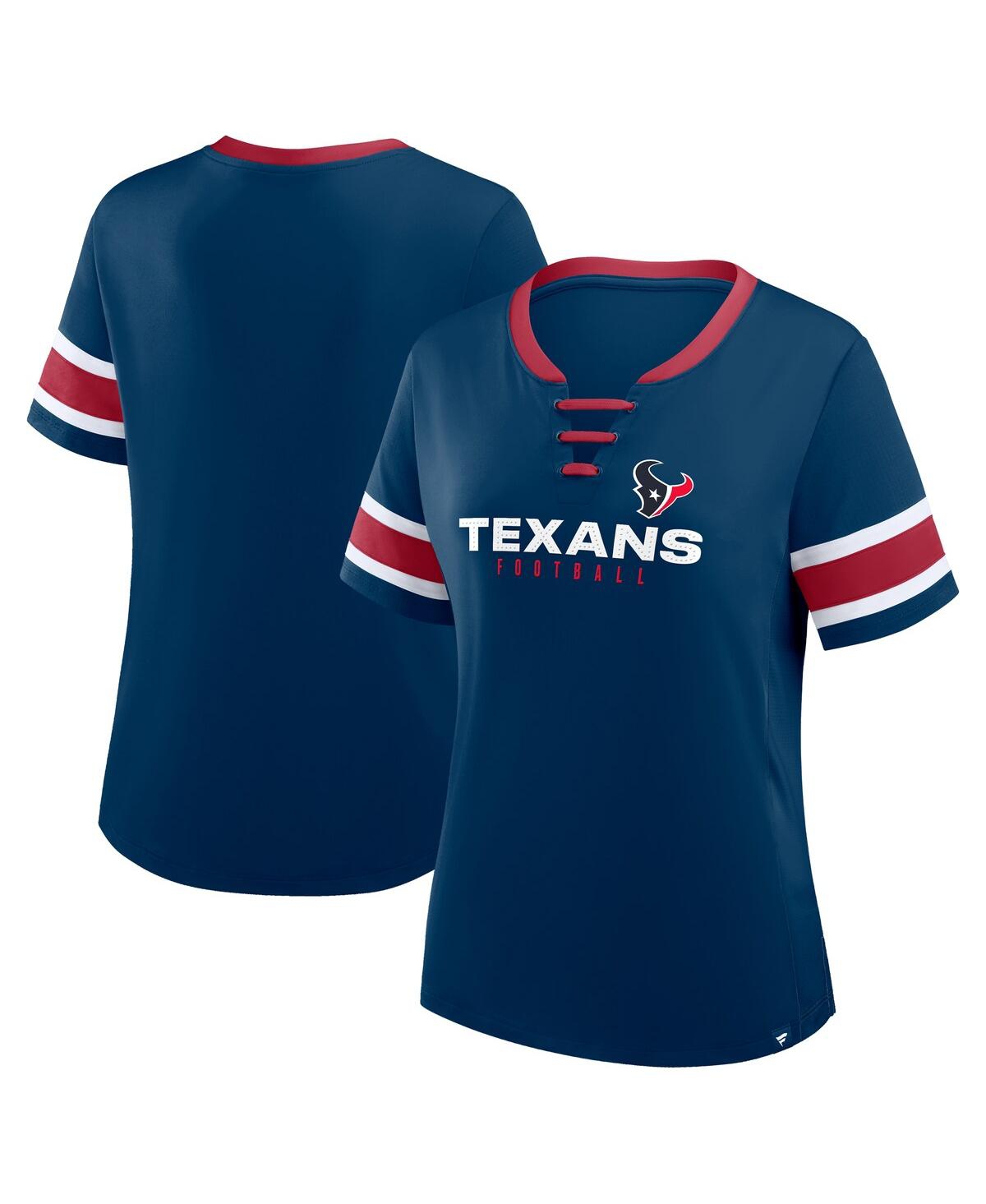 Fanatics Women's Navy Houston Texans Plus Size Red Zone Athena Lace-up V-notch Neck T-shirt In Blue