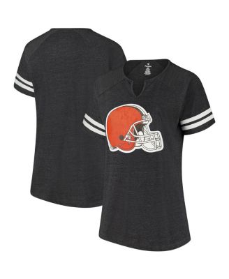 Fanatics - Women's Charcoal Cleveland Browns Plus Size Logo Striped Raglan Notch Neck T-Shirt