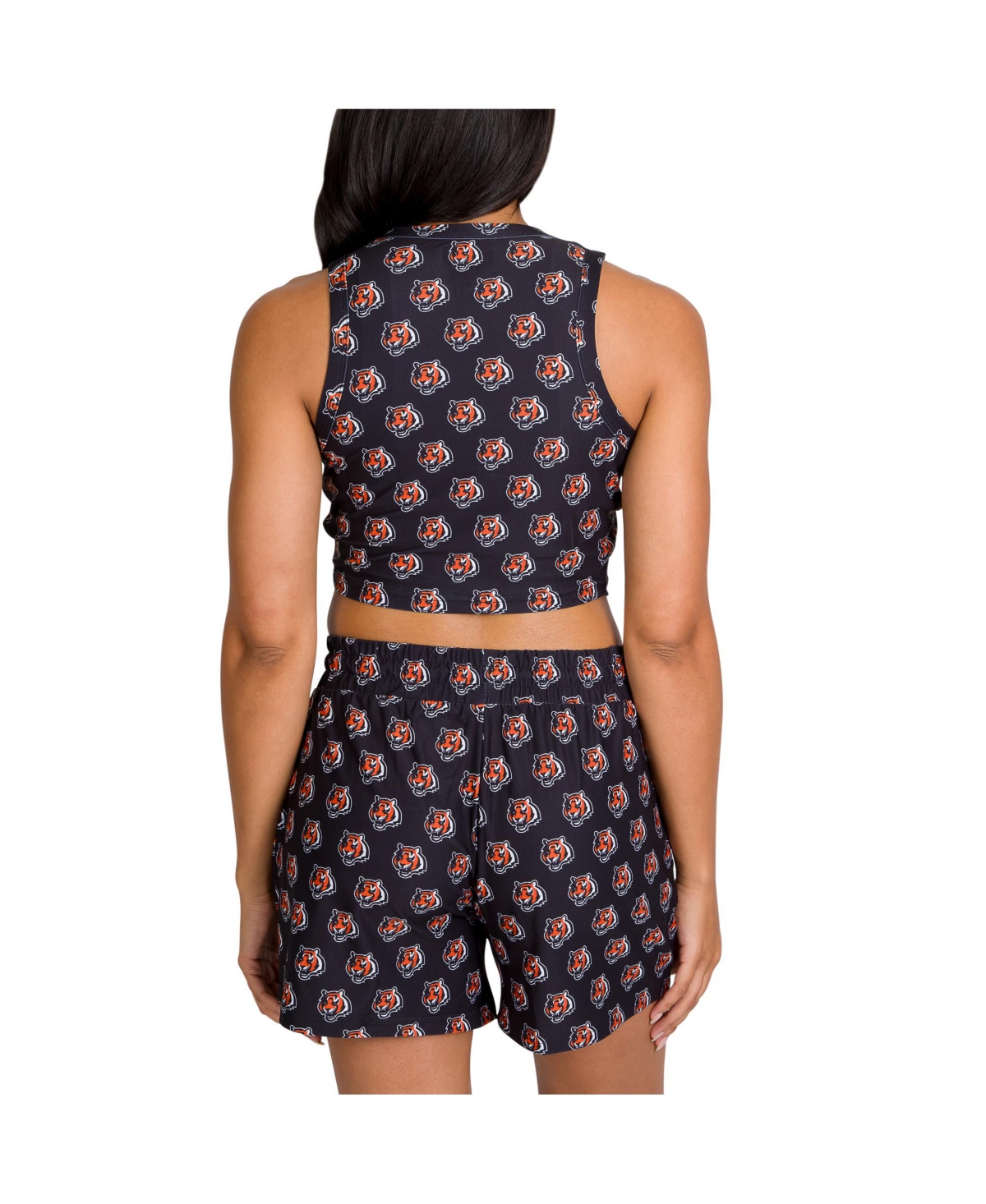 Concepts Sport Women's Cincinnati Bengals Gauge Allover Print Cropped Tank Top Shorts Sleep Set In Black