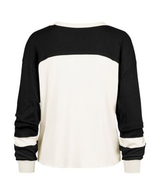 Women's Cream New Orleans Saints Double Header Curve Raglan Long Sleeve Crop Top