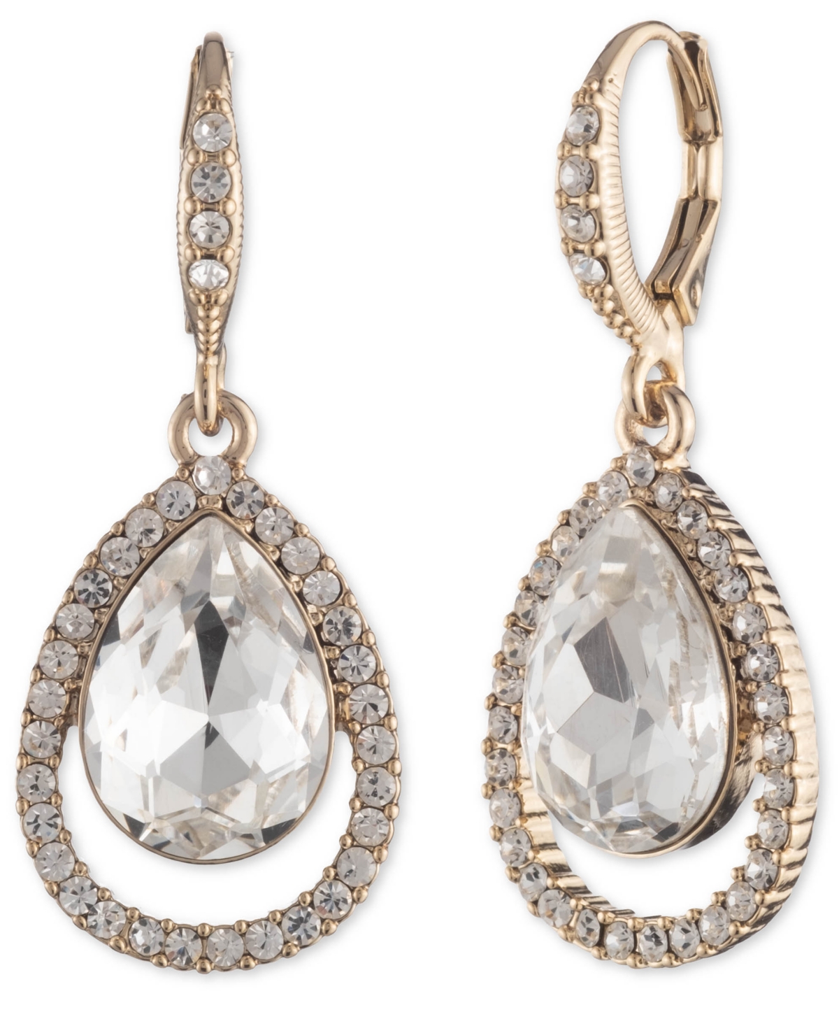 Givenchy Glass Stone Open Pave Pear Drop Earrings In Gold