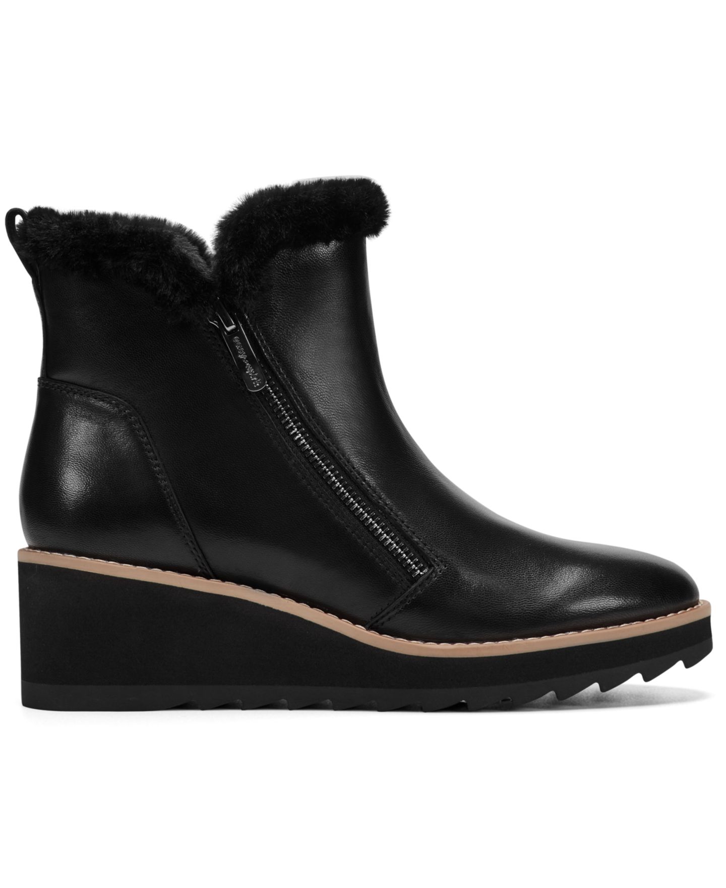Женские ботинки Easy Spirit Jane Cozy Side Zip Wedge Booties, цвет: Чёрный кожаный — фото 2