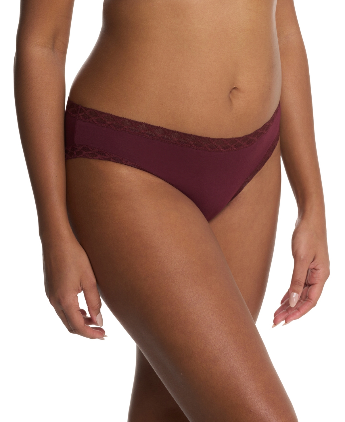 Natori Bliss Lace-trim Cotton Brief Underwear 156058 In Burgundy