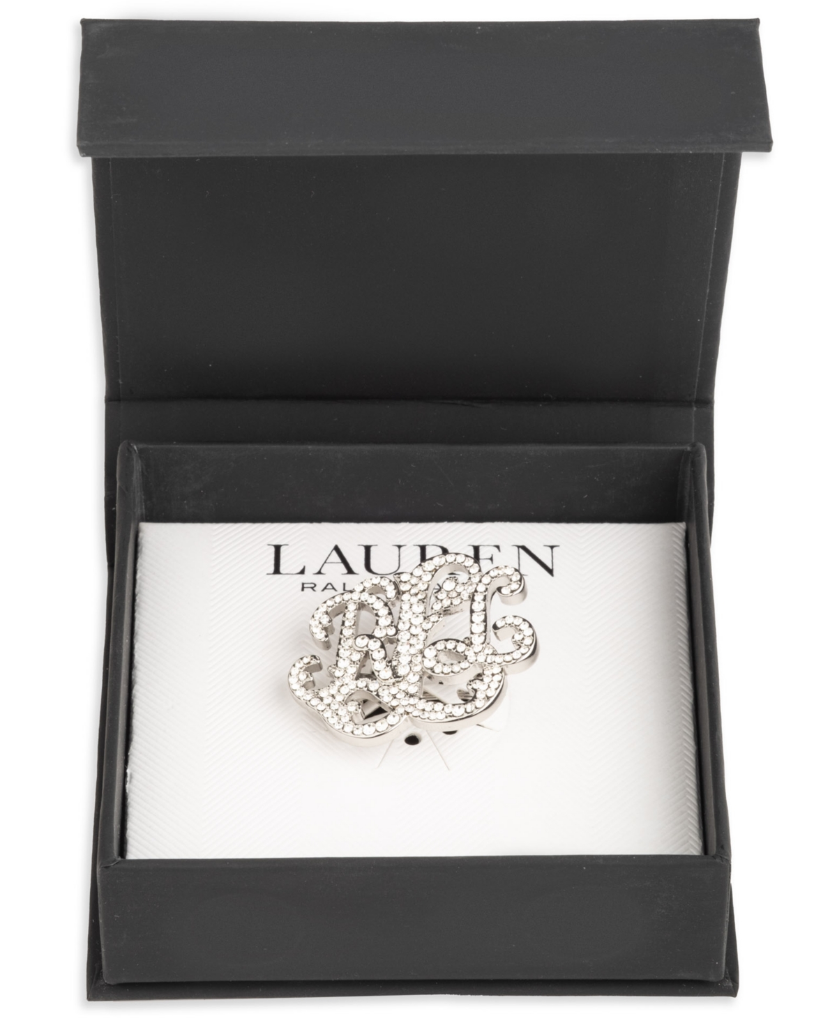Ralph Lauren Crystal Stone Script Pin In Silver