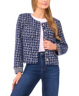 Women's Collarless Crew Neck Long Sleeve Jacket