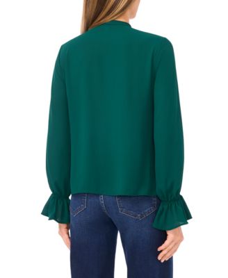 Women's Long Sleeve Button-Down Ruffle Top