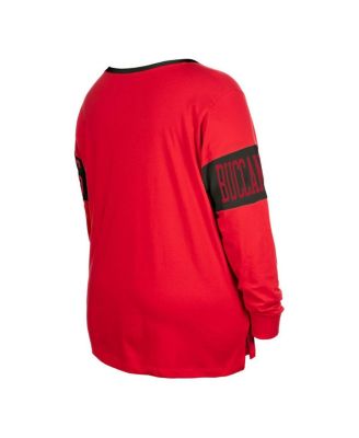 Women's Red Tampa Bay Buccaneers Plus Size Lace-Up Notch Neck Long Sleeve T-Shirt