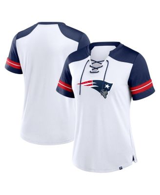 Fanatics - Women's White/Navy New England Patriots Foiled Primary Lace-Up T-shirt