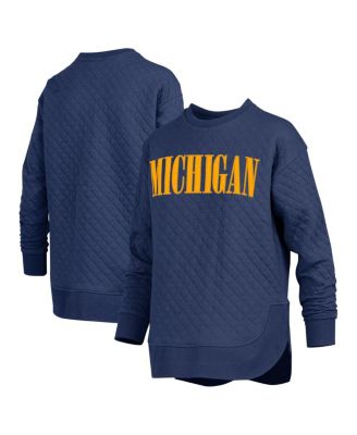Pressbox - Women's Navy Michigan Wolverines Quilted Long Sleeve Pullover Sweatshirt