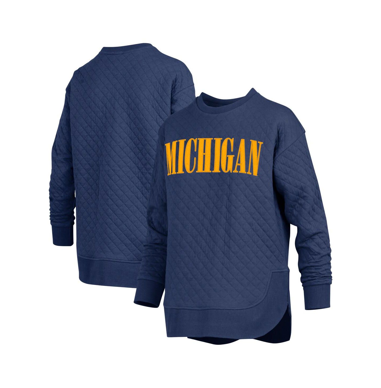 Женская толстовка Pressbox Navy Michigan Wolverines Quilted Long Sleeve Pullover — фото 1