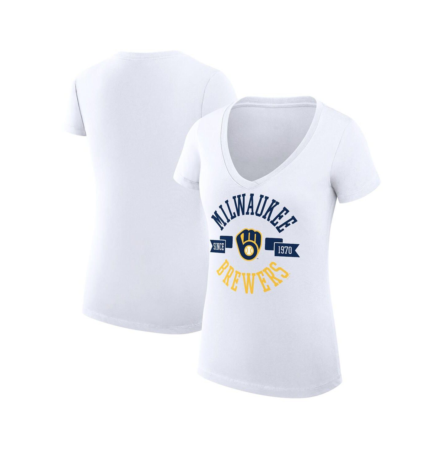 Женская футболка G-III 4Her by Carl Banks White Milwaukee Brewers Super-Slim Fit Lightweight City Graphic V-Neck — фото 1