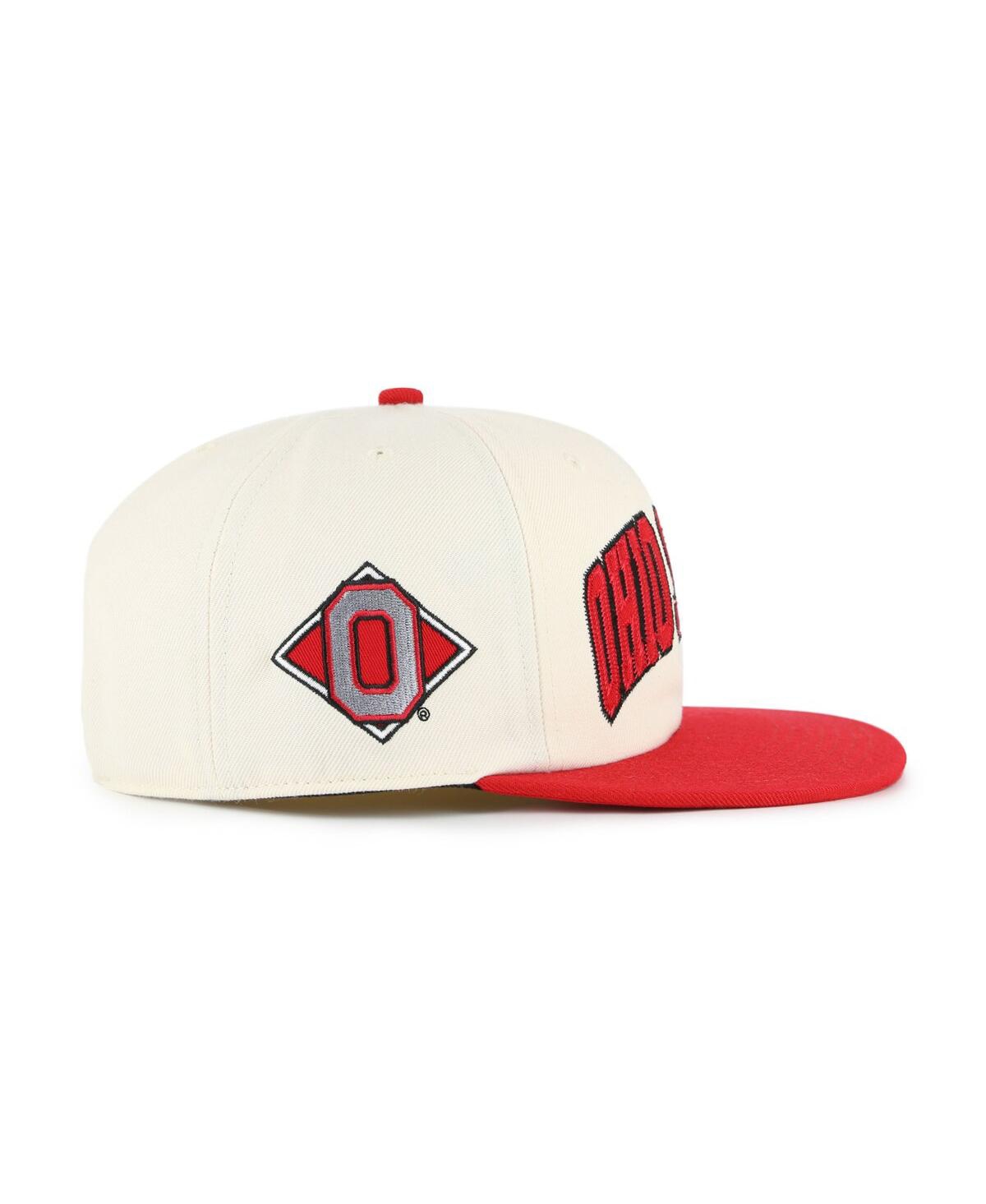 47 Brand Men's And Women's Natural Ohio State Buckeyes Crossover Off Hand Captain Adjustable Hat In Red