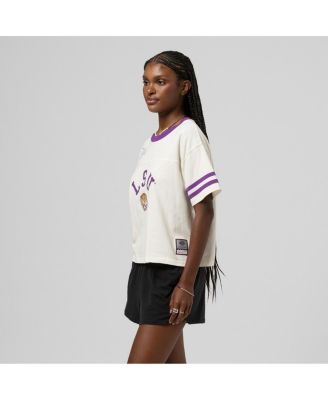 Mitchell & Ness - Women's Cream LSU Tigers Cropped Ringer T-Shirt