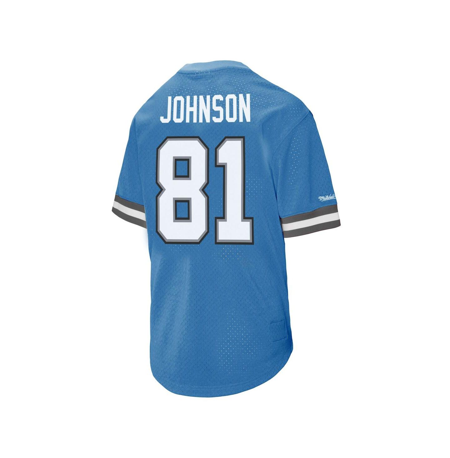 Мужская футболка Mitchell & Ness Calvin Johnson 81 Blue Detroit Lions Retired Player Name & Number Mesh — фото 3