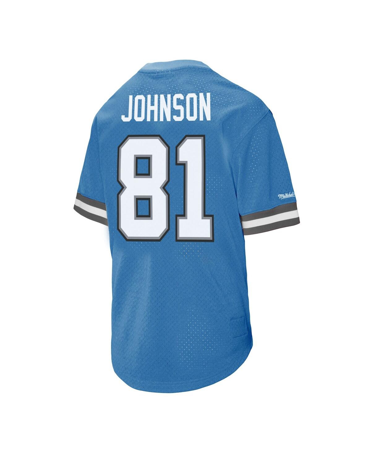 Mitchell & Ness Men's Calvin Johnson 81 Blue Detroit Lions Retired Player Name Number Mesh T-shirt In Blue
