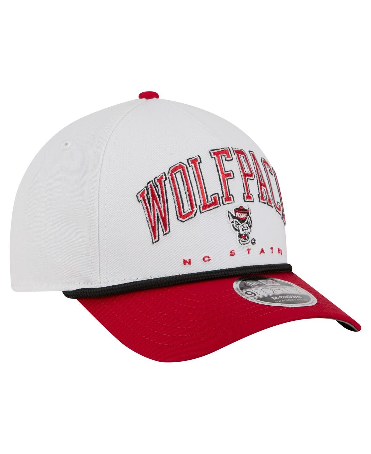 New Era Men's White/red Nc State Wolfpack Arch Two-tone Rope 9forty A-frame M-crown Adjustable Hat In White