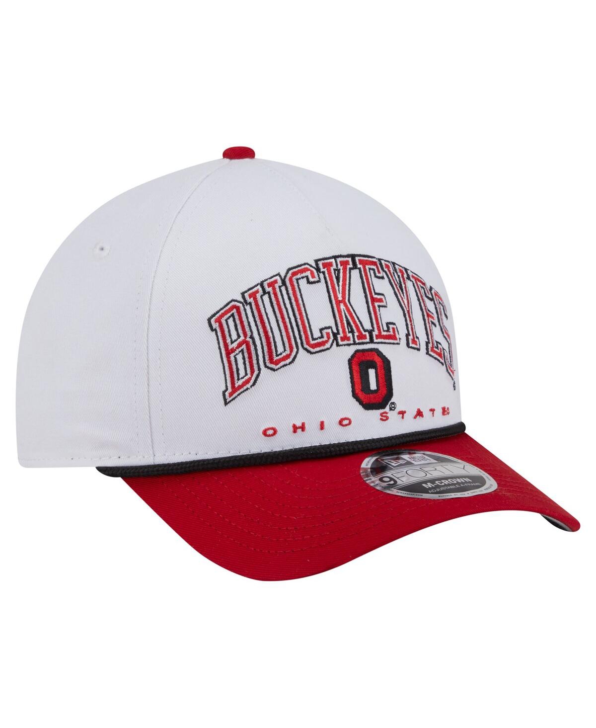 New Era Men's White/scarlet Ohio State Buckeyes Arch Two-tone Rope 9forty A-frame M-crown Adjustable Hat In White