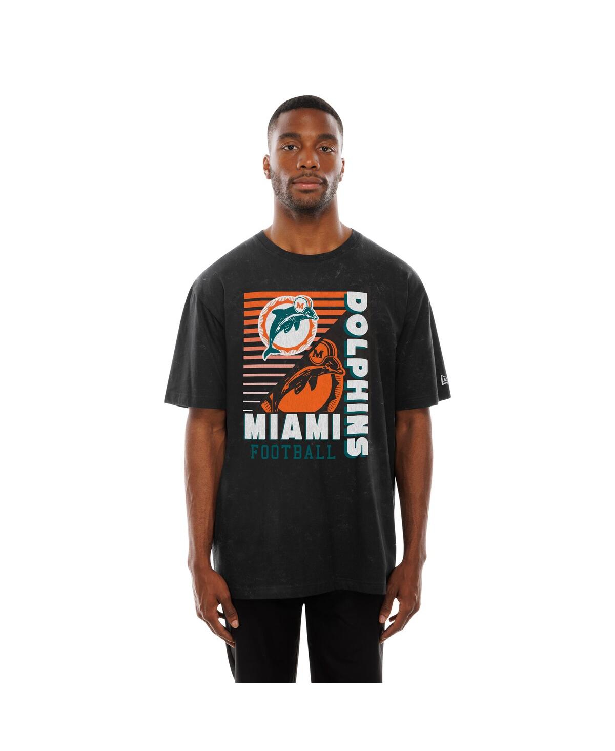 New Era Men's Black Miami Dolphins Retro Logo Enzyme Washed Oversized T-shirt In Black