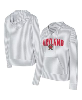 Concepts Sport - Men's White/Gray Maryland Terrapins French Terry Striped V-Neck Pullover Hoodie