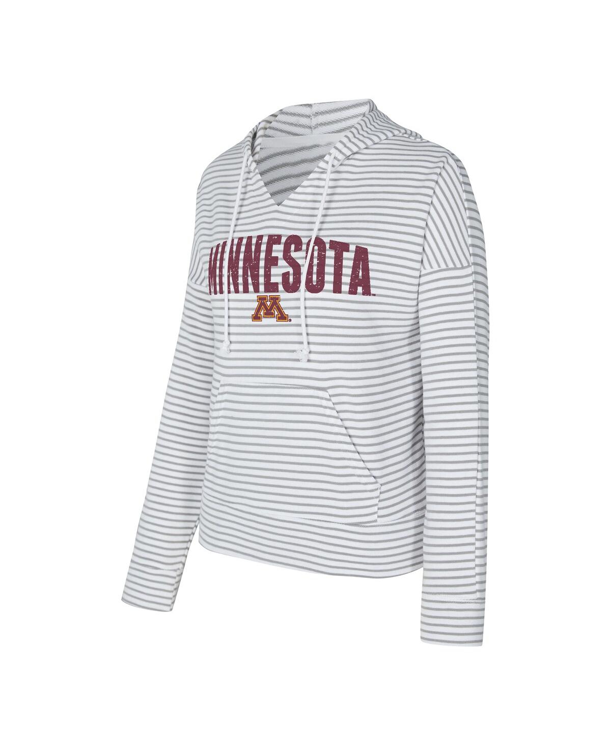 Concepts Sport Men's White/gray Minnesota Golden Gophers French Terry Striped V-neck Pullover Hoodie In Multi