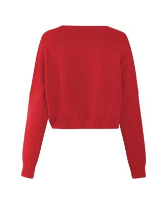 Women's Red Georgia Bulldogs Oversized Cropped Ivy Knit Pullover Sweater