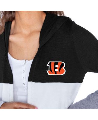 Women's Black Cincinnati Bengals Tri-Blend Color Block Lightweight Hoodie Cardigan