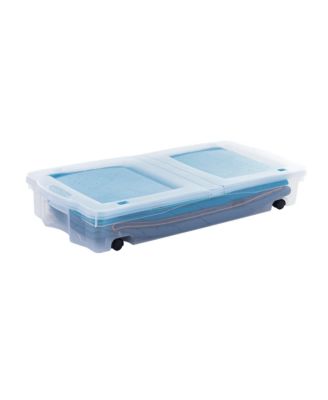 70 Qt Under Bed Wheeled Storage Boxes with Dual Hinged Lids (2 Pack)