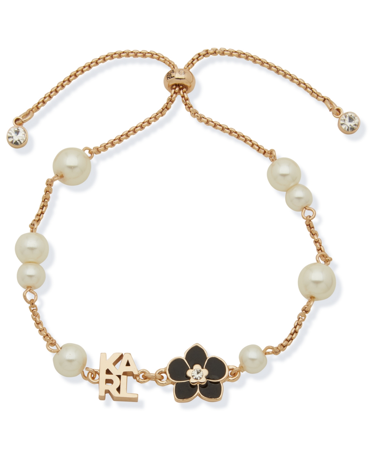 Karl Lagerfeld Imitation Pearl Orchid Slider Bracelet In Multi