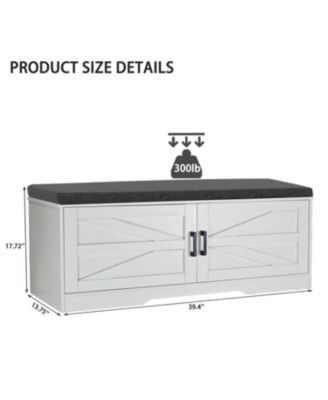 Farmhouse Storage Bench with Padded Seat & Barn Doors