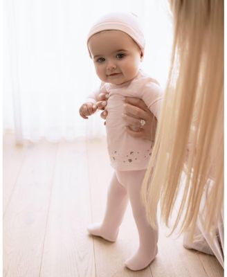 Baby Girls Flouncy Floral Overlay Embroidered Cotton Rich Footie