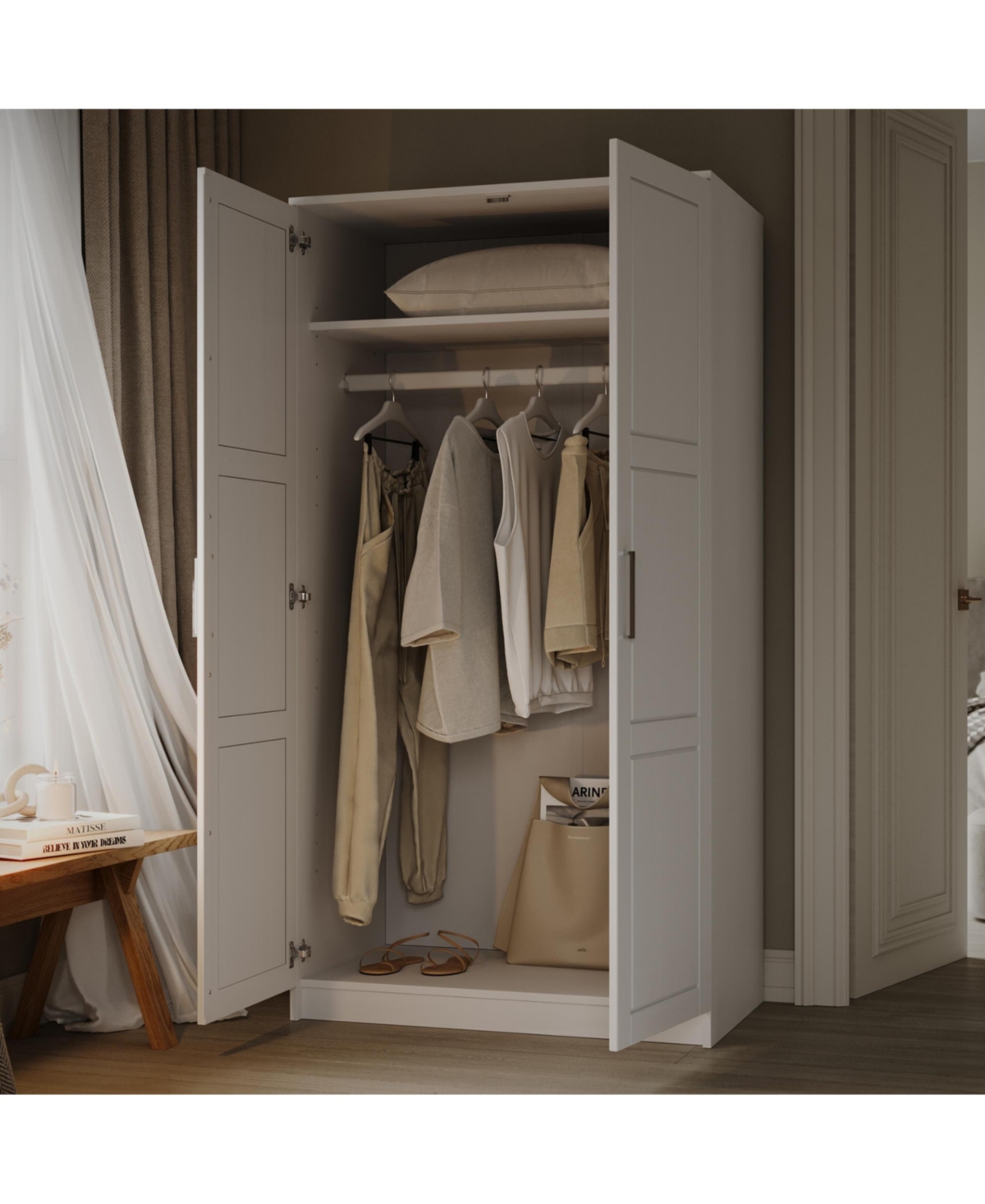 Palace Imports 100% Solid Wood Urban 2-Door Wardrobe Armoire with Raised Panel Doors