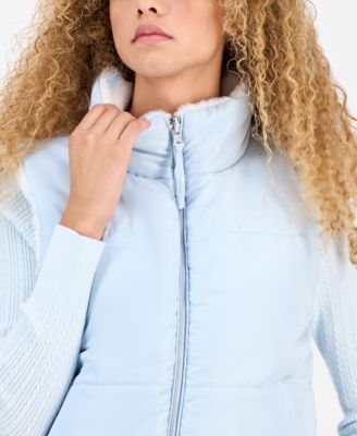 Juniors' Reversible Faux Fur Puffer Vest